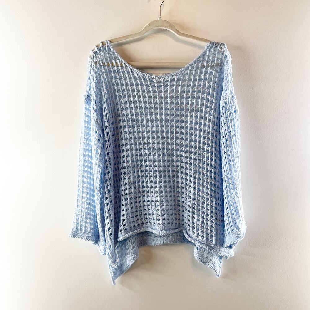 POL Long Sleeve Crochet Sweater Light Blue Small - Picture 2 of 6
